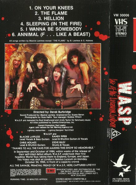 W.A.S.P. : Live At The Lyceum, London (VHS, PAL)