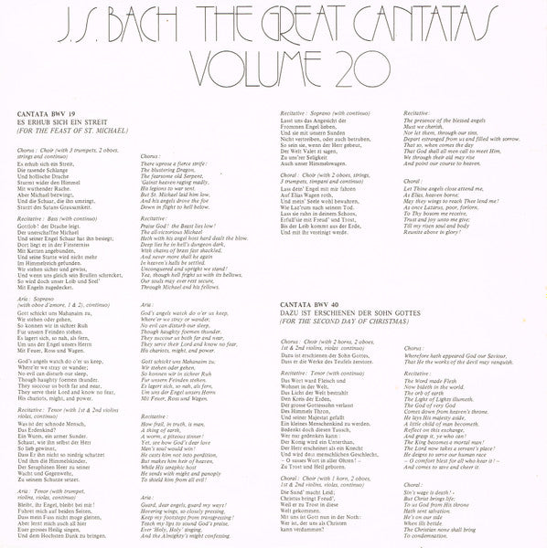 Johann Sebastian Bach : The Great Cantatas Volume 20 (LP, Album, Club)