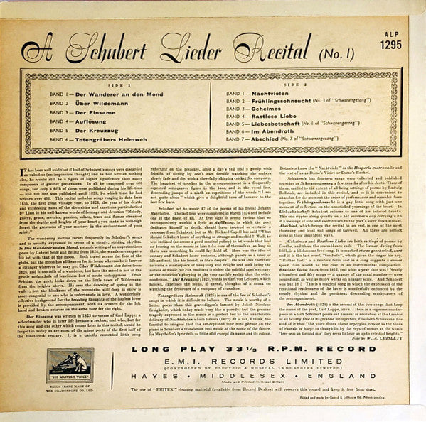 Dietrich Fischer-Dieskau, Gerald Moore : Schubert Lieder Recital (No. 1) (LP, Album, Mono, Red)