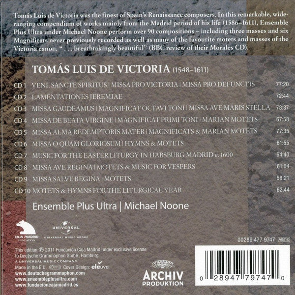 Tomás Luis de Victoria, Ensemble Plus Ultra, Michael Noone : Sacred Works (10xCD, Album + Box)