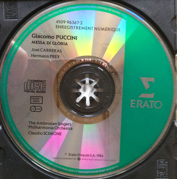José Carreras, Hermann Prey, The Ambrosian Singers, Philharmonia Orchestra, Claudio Scimone, Giacomo Puccini : Messa Di Gloria (CD, Album, RP)