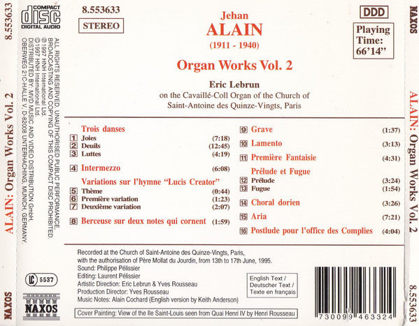 Alain* - Eric Lebrun : Organ Works Vol. 2 (CD)