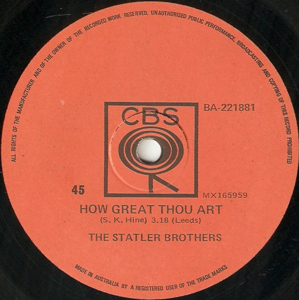 The Statler Brothers : How Great Thou Art / Oh Happy Day (7", Single)