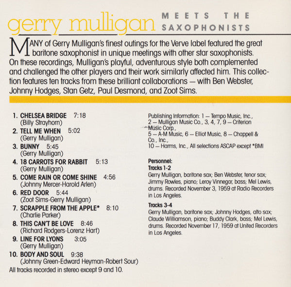 Gerry Mulligan : Gerry Mulligan Meets The Saxophonists (CD, Comp, RM)