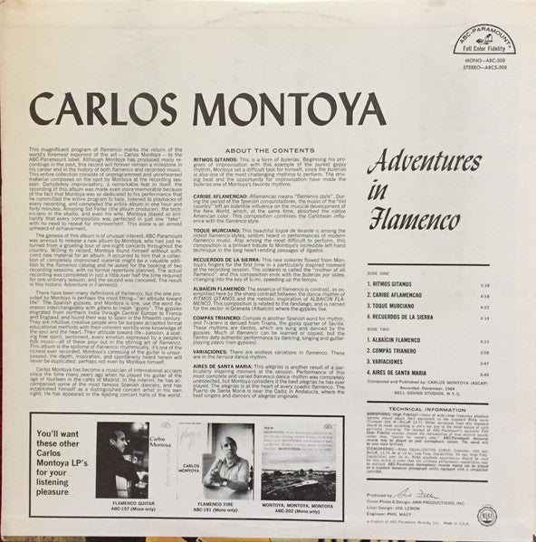 Carlos Montoya : Adventures In Flamenco (LP, Album)