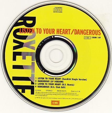 Roxette : Listen To Your Heart / Dangerous (CD, Single)