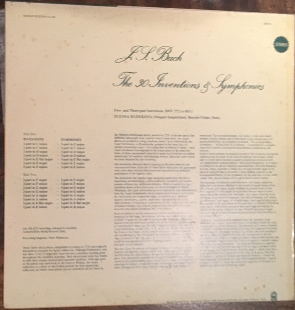 Johann Sebastian Bach, Zuzana Růžičková : J.S. Bach The 30 Inventions & Symphonies (LP, Album, Club)