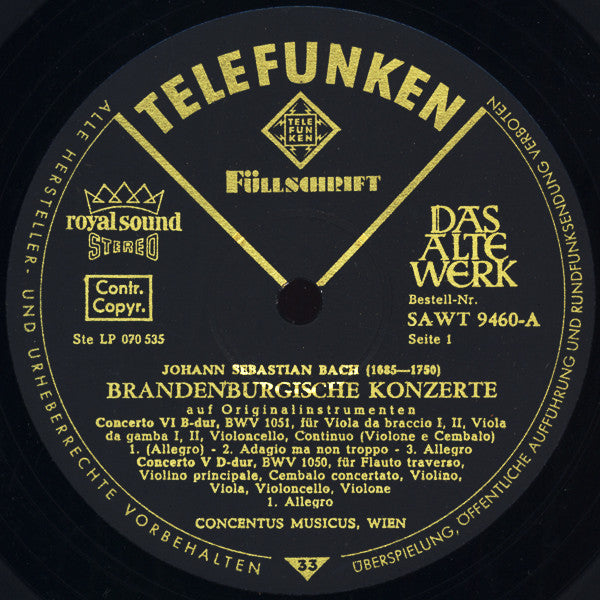 Johann Sebastian Bach : Brandenburgische Konzerte 2 ∙ 5 ∙ 6 Auf Originalinstrumenten 1721 (LP)