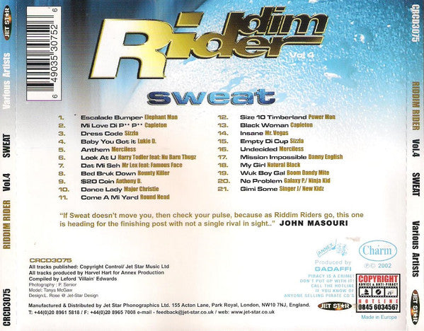 Various : Riddim Rider Vol. 4 Sweat (CD, Comp)