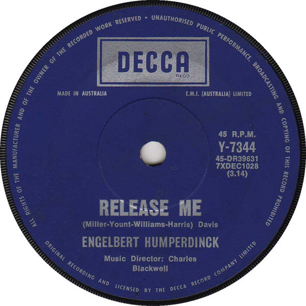 Engelbert Humperdinck : Release Me (7", Single)