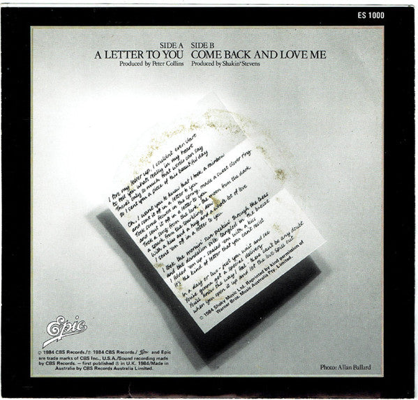Shakin' Stevens : A Letter To You (7", Single)