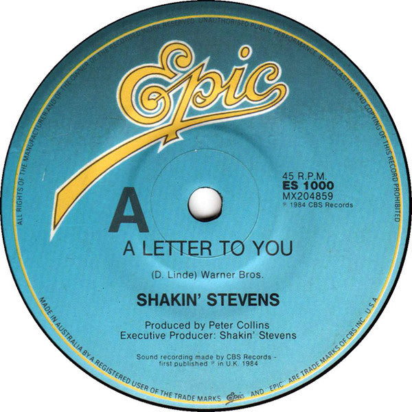 Shakin' Stevens : A Letter To You (7", Single)
