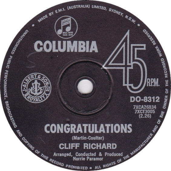 Cliff Richard : Congratulations (7", Single)
