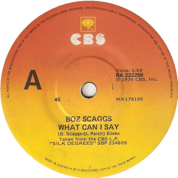 Boz Scaggs : What Can I Say / Lido Shuffle (7", Single)