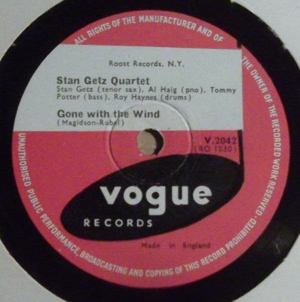 Stan Getz Quartet : Gone With The Wind / Hershey Bar (Shellac, 10")