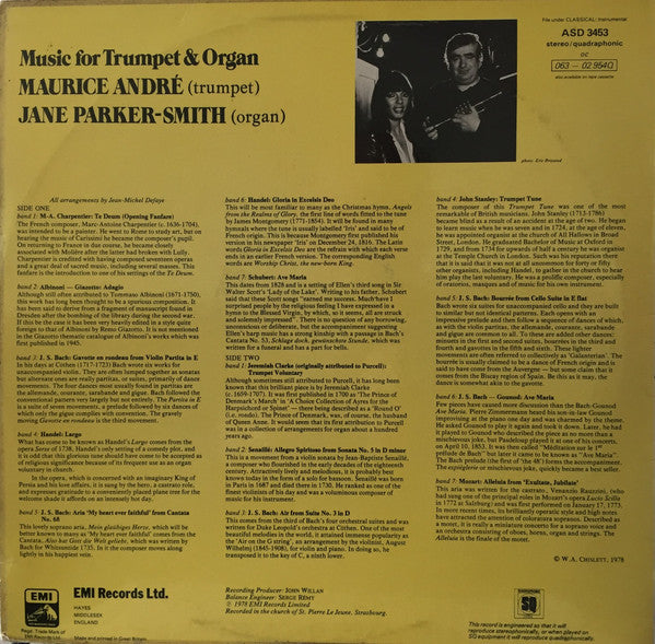 Maurice André · Jane Parker-Smith : Music For Trumpet & Organ (LP, Album, Quad)