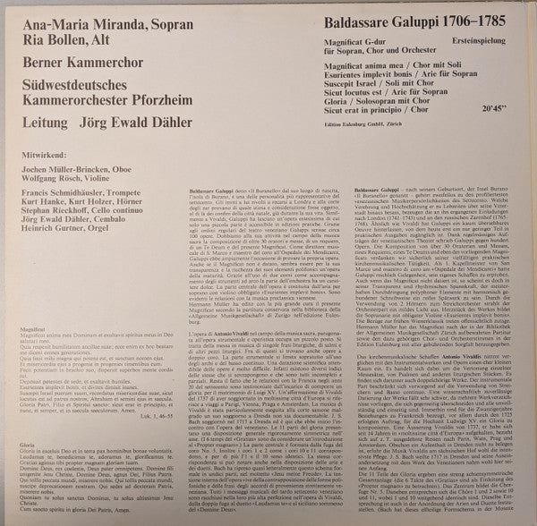 Baldassare Galuppi / Antonio Vivaldi : Magnificat / Gloria (LP)