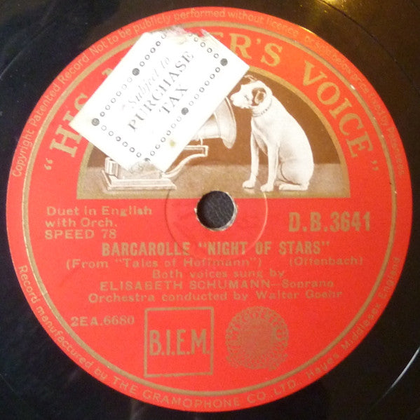 Elisabeth Schumann : Still Wie Die Nacht, Op. 326, No. 27 (Still As The Night) / Barcarolle "Night Of Stars"  (Shellac, 12", RP)