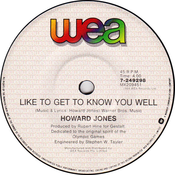 Howard Jones : Like To Get To Know You Well (7", Single)