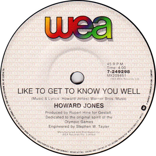 Howard Jones : Like To Get To Know You Well (7", Single)