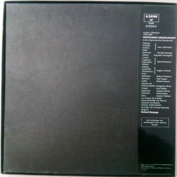 Jacques Offenbach / Joan Sutherland • Placido Domingo • Huguette Tourangeau • Gabriel Bacquier / Richard Bonynge / L'Orchestre De La Suisse Romande : Hoffmanns Erzählungen (3xLP + Box)