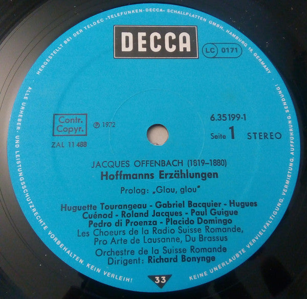 Jacques Offenbach / Joan Sutherland • Placido Domingo • Huguette Tourangeau • Gabriel Bacquier / Richard Bonynge / L'Orchestre De La Suisse Romande : Hoffmanns Erzählungen (3xLP + Box)