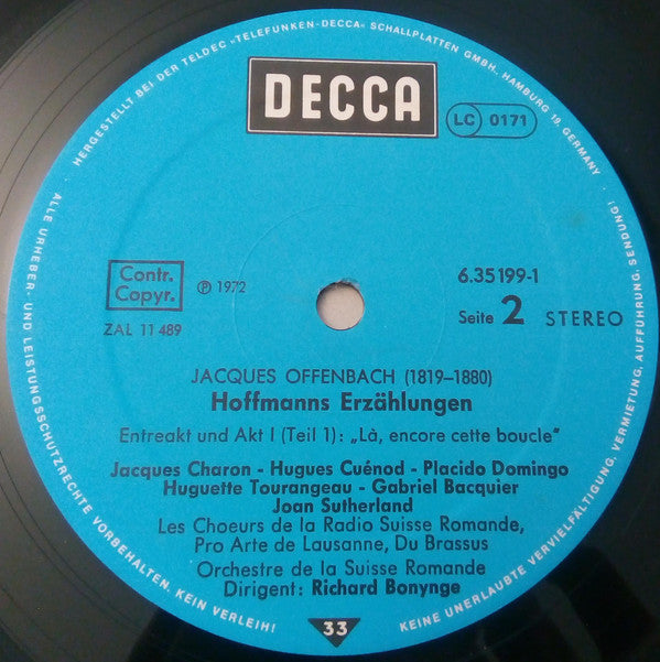 Jacques Offenbach / Joan Sutherland • Placido Domingo • Huguette Tourangeau • Gabriel Bacquier / Richard Bonynge / L'Orchestre De La Suisse Romande : Hoffmanns Erzählungen (3xLP + Box)