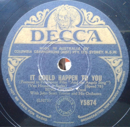 Bing Crosby : It Could Happen To You / San Fernando Valley (Shellac, 10")