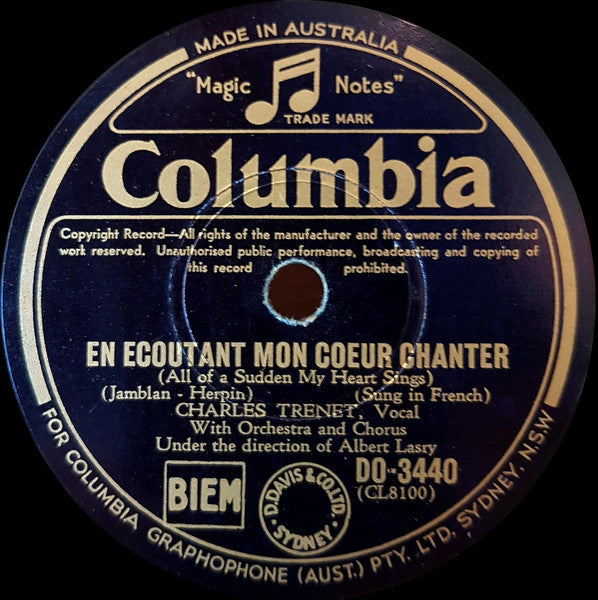 Charles Trenet : En Ecoutant Mon Coeur Chanter / La Mer (Shellac, 10")