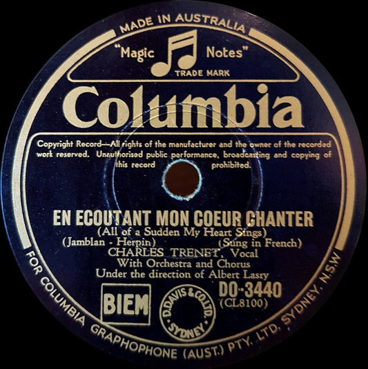 Charles Trenet : En Ecoutant Mon Coeur Chanter / La Mer (Shellac, 10")
