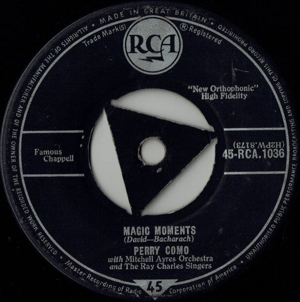 Perry Como With Mitchell Ayres Orchestra* And The Ray Charles Singers : Magic Moments / Catch A Falling Star (7", Single, Tri)