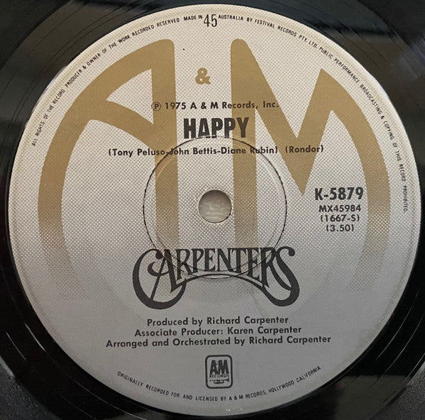 Carpenters : Only Yesterday (7", Single)