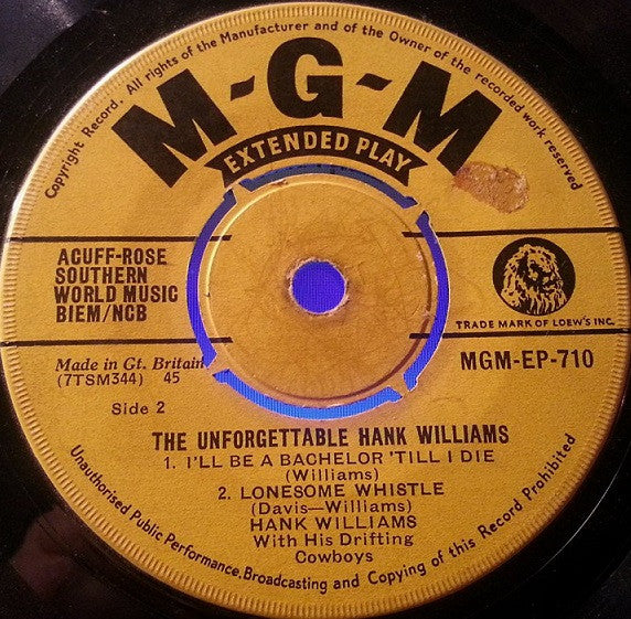 Hank Williams : The Unforgettable Hank Williams (7", EP, Mono)