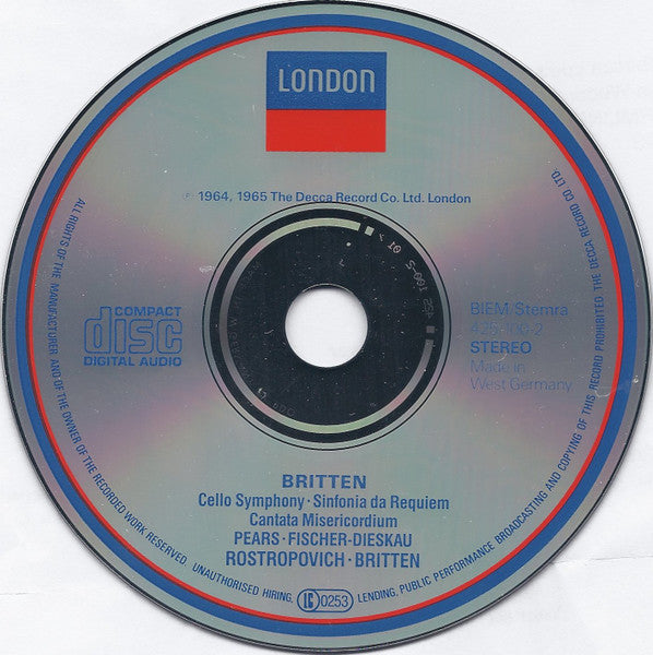 Benjamin Britten : Cello Symphony / Sinfonia Da Requiem (CD, Comp, RM, RP, PMD)