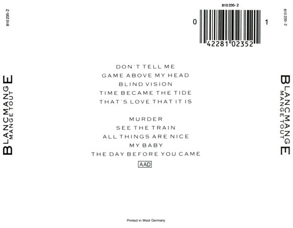 Blancmange : Mange Tout (CD, Album)