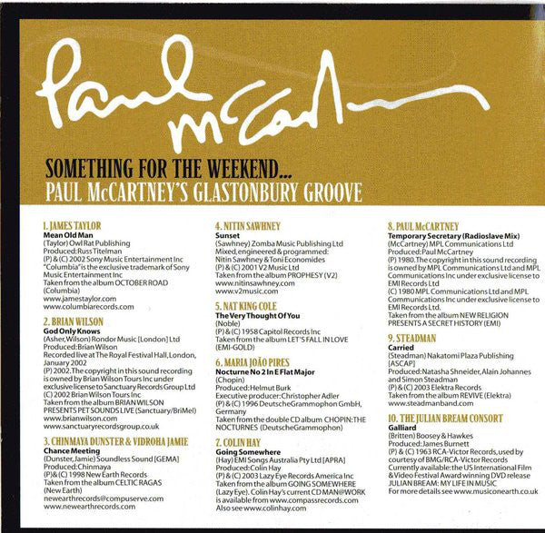 Paul McCartney : Something For The Weekend... Paul McCartney's Glastonbury Groove (CD, Comp)