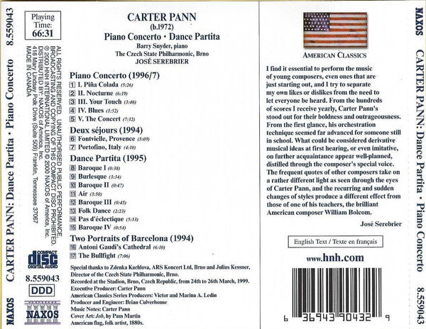 Carter Pann – Barry Snyder, Brno State Philharmonic Orchestra, Jose Serebrier : Piano Concerto • Dance Partita (CD, Album)