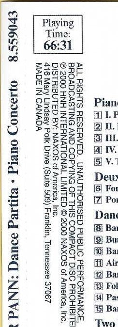 Carter Pann – Barry Snyder, Brno State Philharmonic Orchestra, Jose Serebrier : Piano Concerto • Dance Partita (CD, Album)