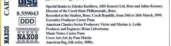 Carter Pann – Barry Snyder, Brno State Philharmonic Orchestra, Jose Serebrier : Piano Concerto • Dance Partita (CD, Album)