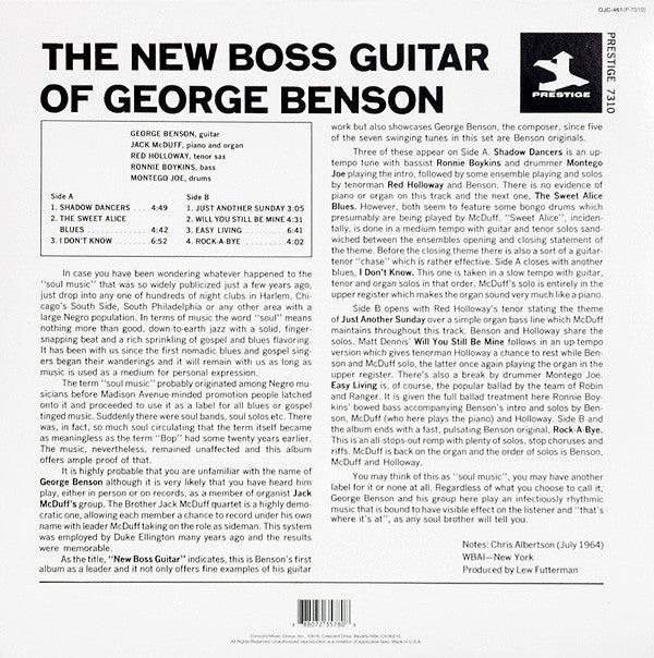 George Benson With The Brother Jack McDuff Quartet : The New Boss Guitar Of George Benson (LP, Album, RE, RM)