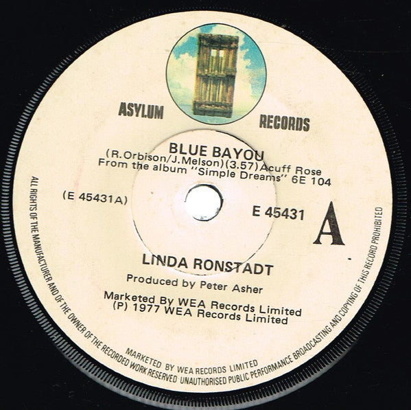 Linda Ronstadt : Blue Bayou / Old Paint (7", Single)