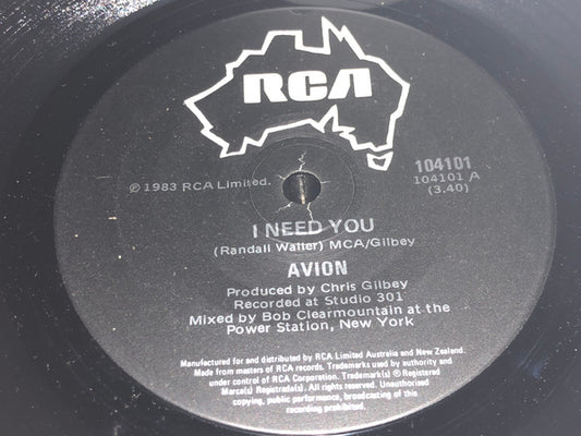 Avion : I Need You / Once Bitten Twice Shy (7", Single)