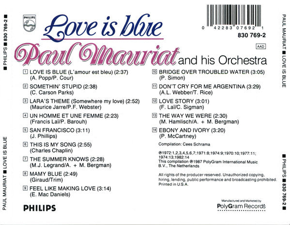 Paul Mauriat : Love Is Blue (CD, Comp, RE)