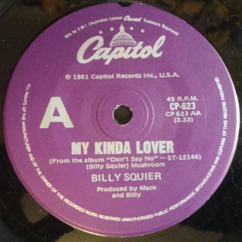 Billy Squier : My Kinda Lover / In The Dark (7")