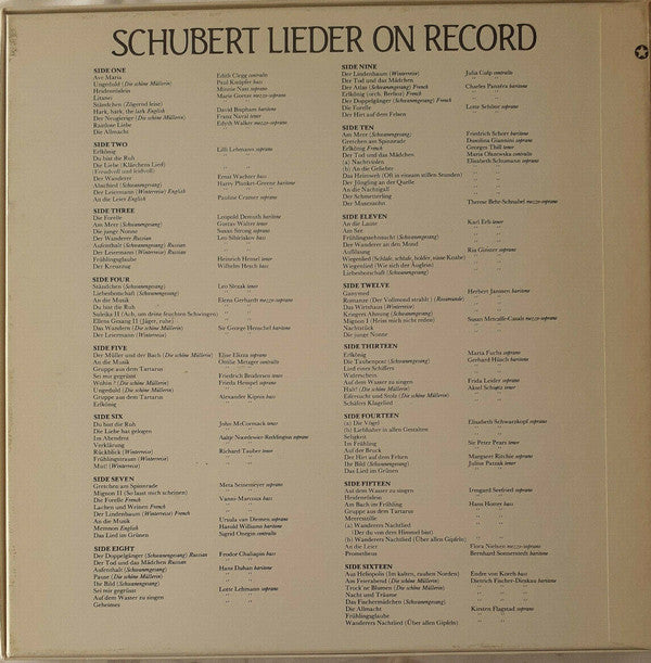 Franz Schubert : Schubert Lieder on Record 1898-1952 (Box, Mono + 8xLP, Comp, Mono, Ltd)