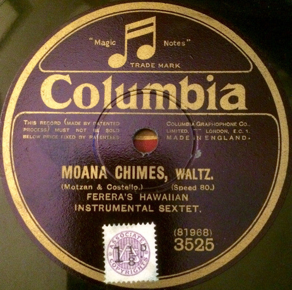 Ferera's Hawaiian Instrumental Sextet : Moana, Chimes / Under The South Sea Palms (Shellac, 10", 80 RPM)