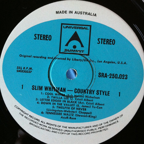 Slim Whitman : Country Style (LP, Album)