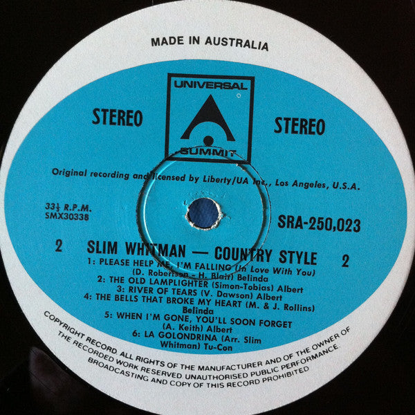 Slim Whitman : Country Style (LP, Album)