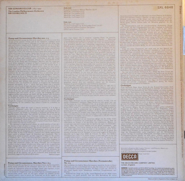 Sir Edward Elgar, London Philharmonic Orchestra, Georg Solti : Pomp And Circumstance Military Marches Op.39 - Overture "Cockaigne" Op.40 (LP, RE)