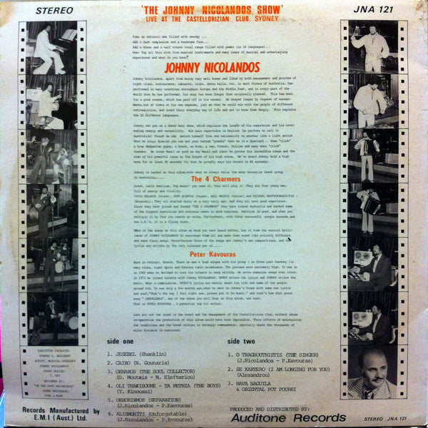 Johnny Nicolandos With  The 4 Charmers : Nicolandos Spectacular - The Johnny Nicolandos Show Live At The Castellorizian Club (LP, Album)